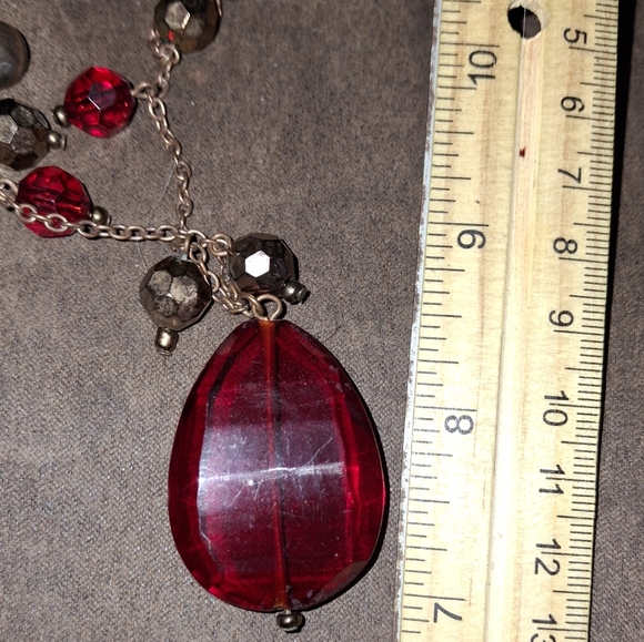 Eye agate & Glass Pendant Station Necklace Red , Brown Gemstone - Picture 8 of 9
